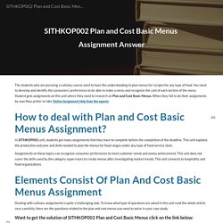 SITHKOP002 Plan and Cost Basic Menus Assignment Answer
