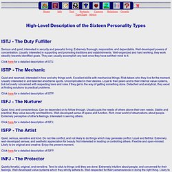 The Sixteen Personality Types - High-Level