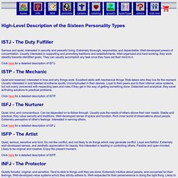 The Sixteen Personality Types - High-Level