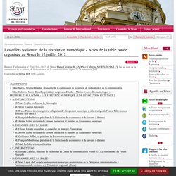 Les effets sociétaux de la révolution numérique - Actes de la table ronde organisée au Sénat le 12 juillet 2012