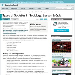 Types of Societies in Sociology: Lesson & Quiz