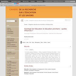 Sociologie de l’éducation et éducation prioritaire : quelles influences ?