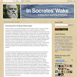 Teaching Pre-College Philosophy