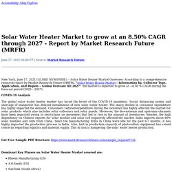 Solar Water Heater Market to grow at an 8.50% CAGR through
