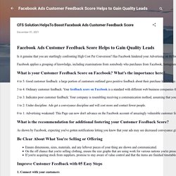 CFS Solution HelpsTo Boost Facebook Ads Customer Feedback Score