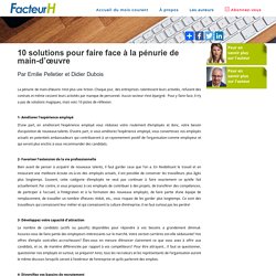 10 solutions pour faire face à la pénurie de main-d’œuvre Par Emilie Pelletier et Didier Dubois