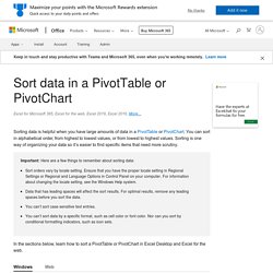 Sort data in a PivotTable or PivotChart