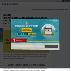 South Indian Bank Clerk Syllabus 2017-18, Check Exam Pattern here