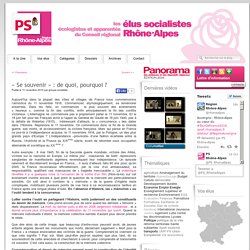 « Se souvenir » : de quoi, pourquoi ? « Blog PS Rhône-Alpes