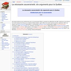 La nécessaire souveraineté: dix arguments pour le Québec — La Bibliothèque indépendantiste