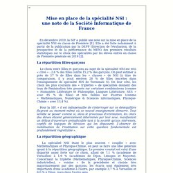Éditirial. Mise en place de la spécialité NSI : une note de la Société Informatique de France