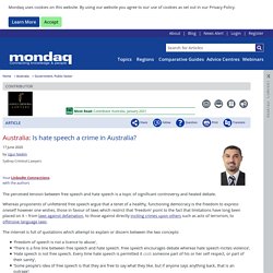 Is hate speech a crime in Australia? - Government, Public Sector - Australia