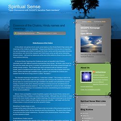 Spiritual Sense: Essence of the Chakra, Hindu names and meanings