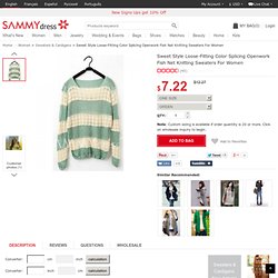 Sweet Style Loose-Fitting Color Splicing Openwork Fish Net Knitting Sweaters For Women (GREEN,ONE SIZE