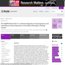 PLOS 22/06/16 The WOPR Protein Ros1 Is a Master Regulator of Sporogenesis and Late Effector Gene Expression in the Maize Pathogen Ustilago maydis