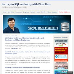 News – Monthly list of Puzzles and Solutions on SQLAuthority.com « Journey to SQLAuthority