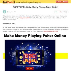 SSSPOKER - Make Money Playing Poker Online
