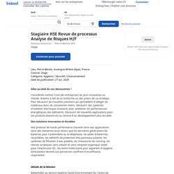Stagiaire HSE Revue de processus Analyse de Risques H/F - Pierre-Bénite (69)