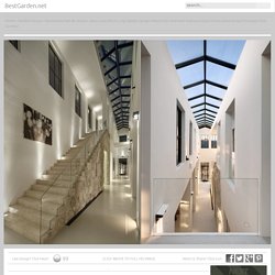 Modern House: View Luxury Roof Long Skylight Design White Color Wall With Staircase Glass Fences Artwork And Porcelain Floor Corridor, Monumental Bel Air Home ~ Best Garden