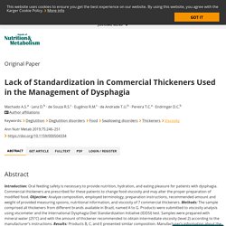 Lack of Standardization in Commercial Thickeners Used in the Management of Dysphagia - Abstract - Annals of Nutrition and Metabolism 2019, Vol. 75, No. 4