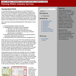 Standardized Work - Training Within Industry Service - TWI Original Manuals