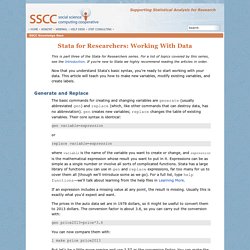 Stata for Researchers: Working With Data