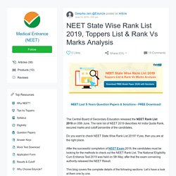 NEET State Wise Rank List 2019, Toppers List & Rank Vs Marks Analysis
