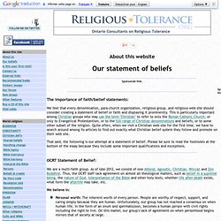 Statement of beliefs of the Ontario Consultants on Religious Tolerance (OCRT)