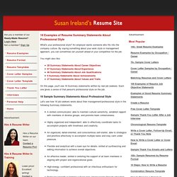 Examples of Resume Summary Statements About Professional Style
