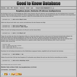 Raspbian Jessie: Statische IP-Adresse konfigurieren - Good to Know Database