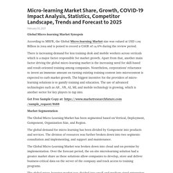 May 2021 Report on Global Micro-learning Market Size, Share, Value, and Competitive Landscape 2021