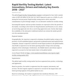Rapid Sterility Testing Market : Latest Innovations, Drivers and Industry Key Events 2018 – 2027 – Telegraph
