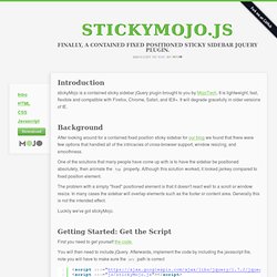 stickyMojo contained fixed position sticky sidebar jquery plugin