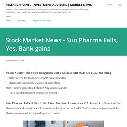 Stock Market News - Sun Pharma Falls, Yes, Bank gains