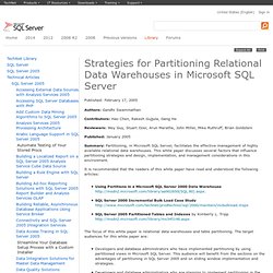 Strategies for Partitioning Relational Data Warehouses in Microsoft SQL Server - Waterfox