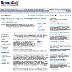 Single, key gene discovery could streamline production of biofuels