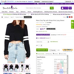 Mono Crop Top with Stripe Print Long Sleeve, Quality Unique T-shirts & Tanks - Beautifulhalo.com