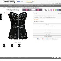 CD-583 Black Striped Steampunk Corset with Waist Belt and Chain and Ring Detailing