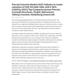 May 2021 Report on Global Precast Concrete Market Overview, Size, Share and Trends 2021-2026