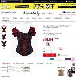 Stylish Short Sleeve Square Self-Tie Zipper Fly Checked Women's Corset, RED WITH BLACK, 2XL in Corset & Bustiers