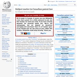 Subject matter in Canadian patent law