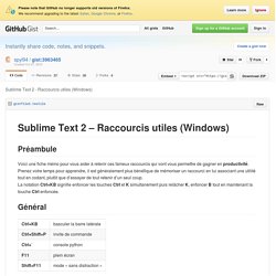 Sublime Text 2 - Raccourcis utiles (Windows)