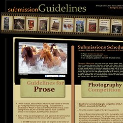 Submission Guidelines - Camera Obscura Journal of Literature and Photography - A biannual literary review featuring fiction and photography. Photography contests. Writing Award. Online Photo Contest.