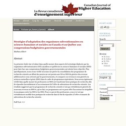 Stratégies d'adaptation des organismes subventionnaires en sciences humaines et sociales au Canada et au Québec aux compressions budgétaires gouvernementales
