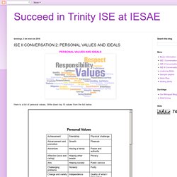 ISE II CONVERSATION 2: PERSONAL VALUES AND IDEALS