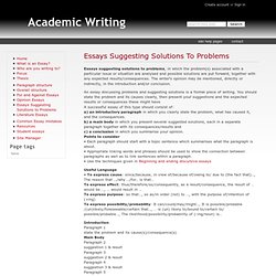 Essays Suggesting Solutions To Problems - Academic Writing