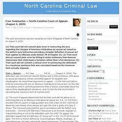 North Carolina Court of Appeals (August 4, 2020) – North Carolina Criminal LawNorth Carolina Criminal Law