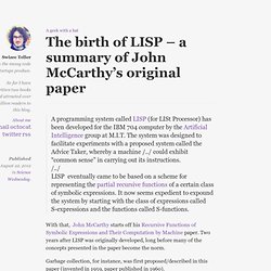 The birth of LISP – a summary of John McCarthy’s original paper