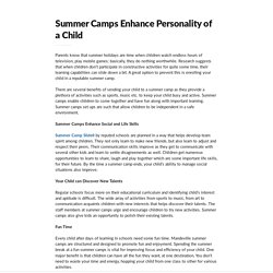 Summer Camps Enhance Personality of a Child