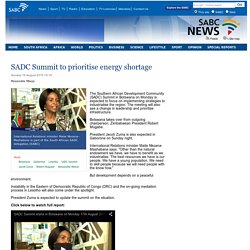 SABC News - SADC Summit to prioritise energy shortage:Sunday 16 August 2015